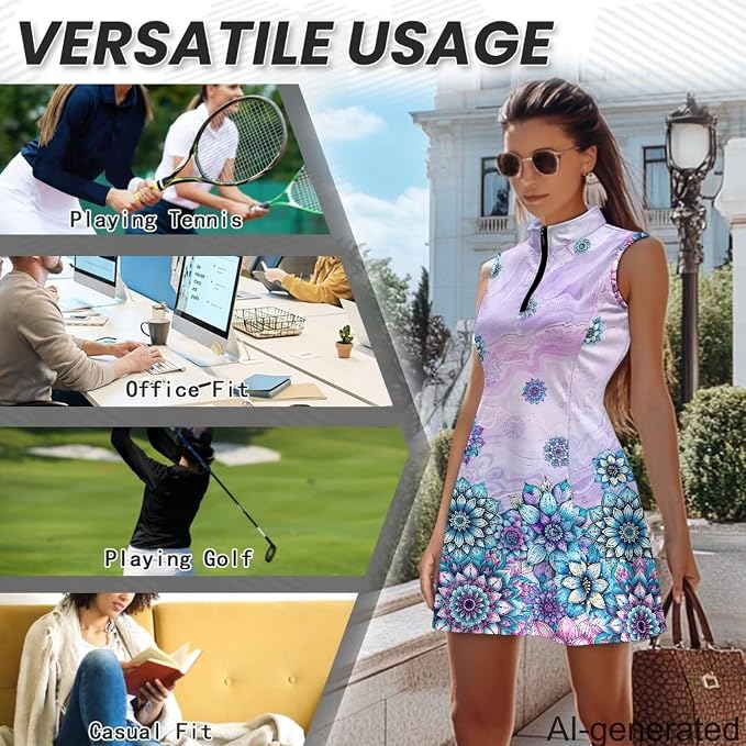 Golf Dress Tennis Dresses for Women with Built in Shorts and Pockets Sleeveless Athletic Dress Workout Dress