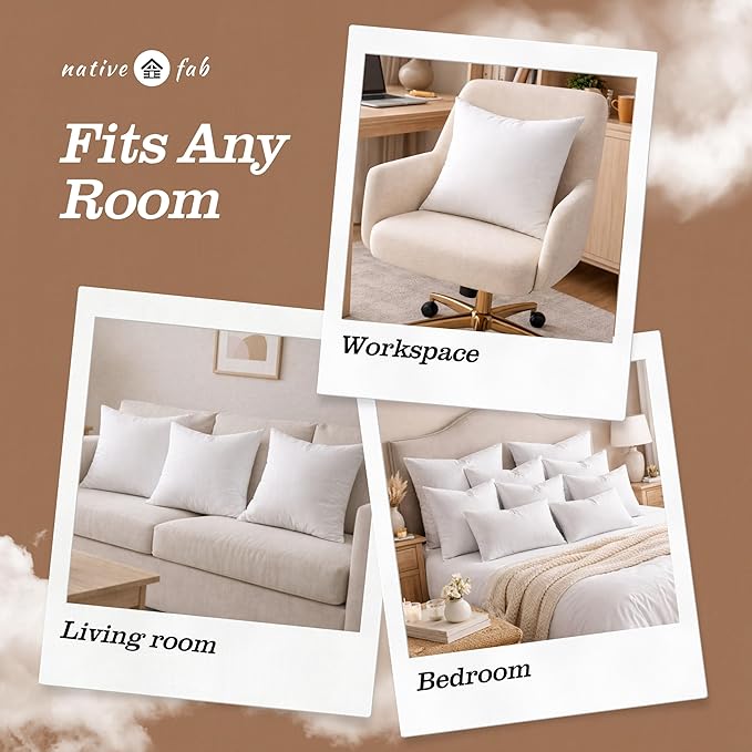 Native Fab Decorative Pillow Inserts, Pack of 4, 20x20 Inches, White Polyester, Premium Cushion Fillers for Living Room, Sofa, Bed, Chair, Plush Support & Luxurious Home Décor Accent