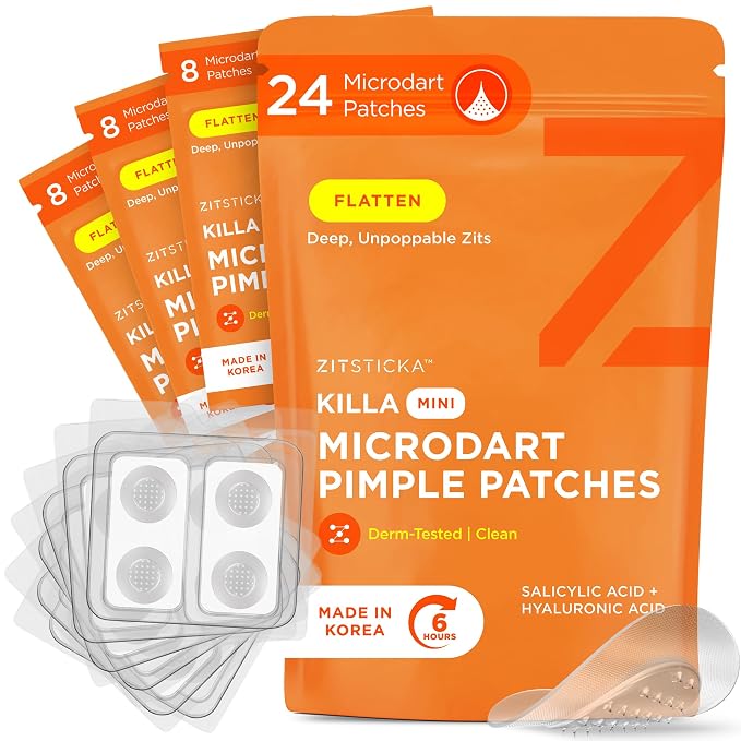 ZitSticka Killa Microdart Pimple Patches for Face - Most Potent Pimple Patch with Fast-Acting Microdarts - For Deep, Early-Stage Zits with Salicylic Acid - Mini 24 Count