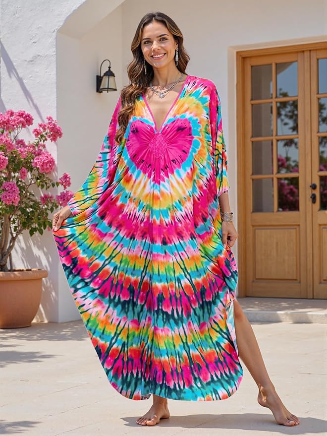 Mumu Dresses for Women Plus Size, Bohemian Kaftan Beach Cover Up Long Maxi Nightgown Soft Loungewear