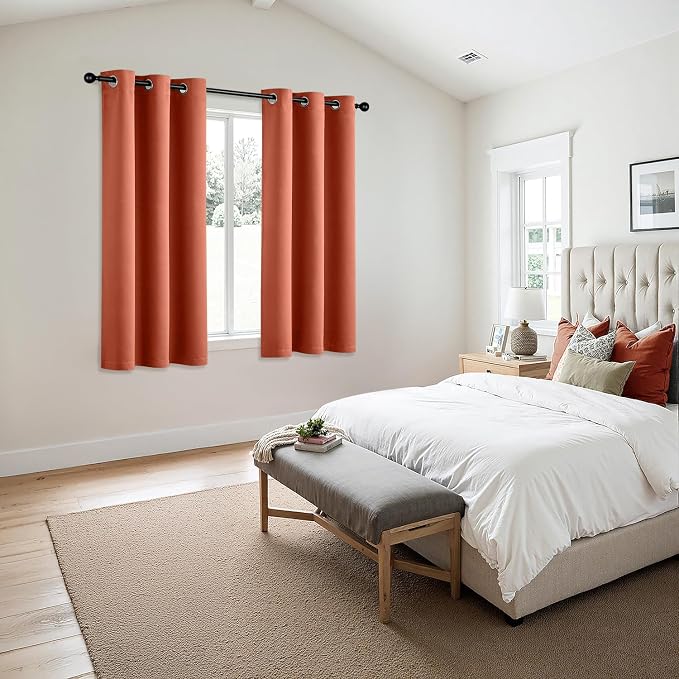 MIULEE Fall Blackout Curtains for Bedroom 2 Panel 40"x63" Long Burnt Orange | Thermal Insulated, Living Room Darkening Grommet Drapes, Noise Reducing, Light Blocking Window Treatments