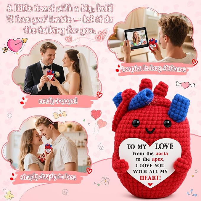 Mini Heart Love Gift for Couples Handmade Crochet I Love You Anatomical Heart for Boyfriend, Girlfriend, Husband, Wife for Anniversary, Christmas, Valentine’s Day Birthday Gift for Couples, Him,Her