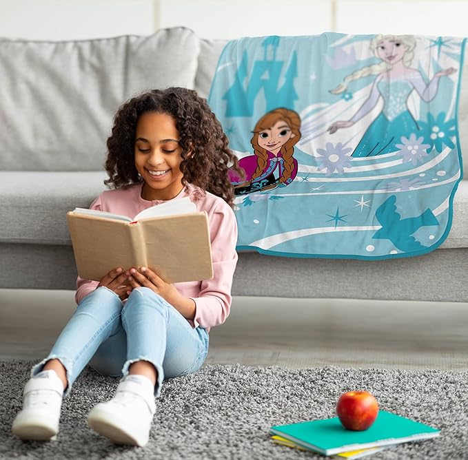 Jay Franco Kids Plush Throw Blanket – Soft & Cozy Fleece Throw for Bedroom & Couch Décor, Official Licensed Product, Blue - Frozen, 40x50 - Travel Blanket