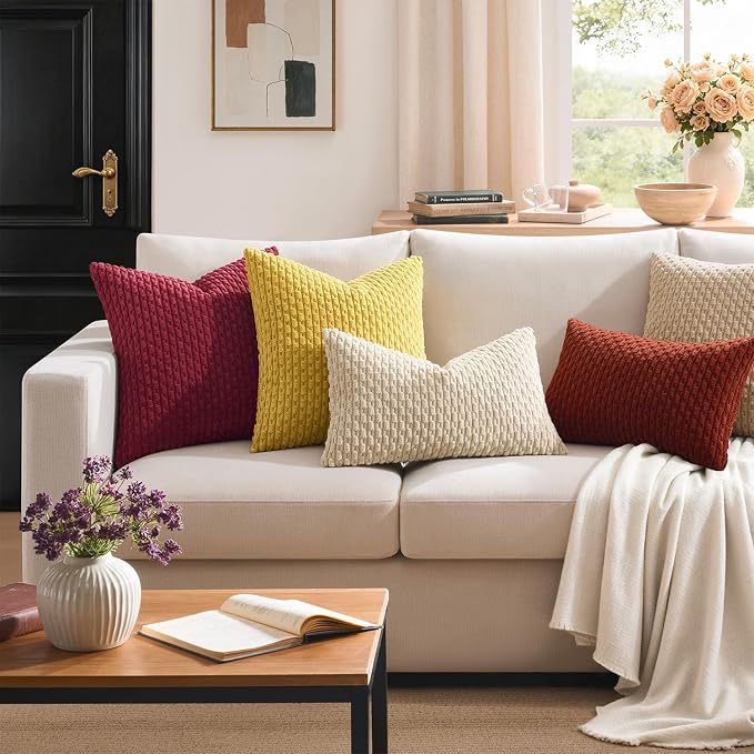 Kevin Textile Soft Corduroy 20"x54" Body Pillow Cover 1 Pack, Burnt Brick | Fall Boho Stripe Plush Corduroy Decorative Oblong Cushion Cover Modern Farmhouse Home Decor for Sofa Couch Bed Chair