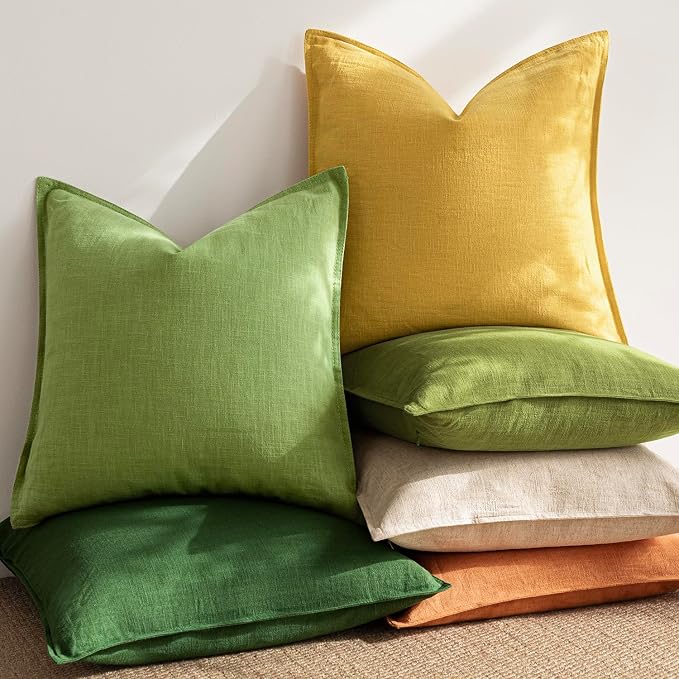Foindtower Pack of 2, Decorative Linen Solid Throw Pillow Covers Accent Lumbar Cushion Case Boho Farmhouse Pillowcase for Chair Couch Sofa Bedroom Living Room Home Decor 12 x 20 Inch Ginger Yellow