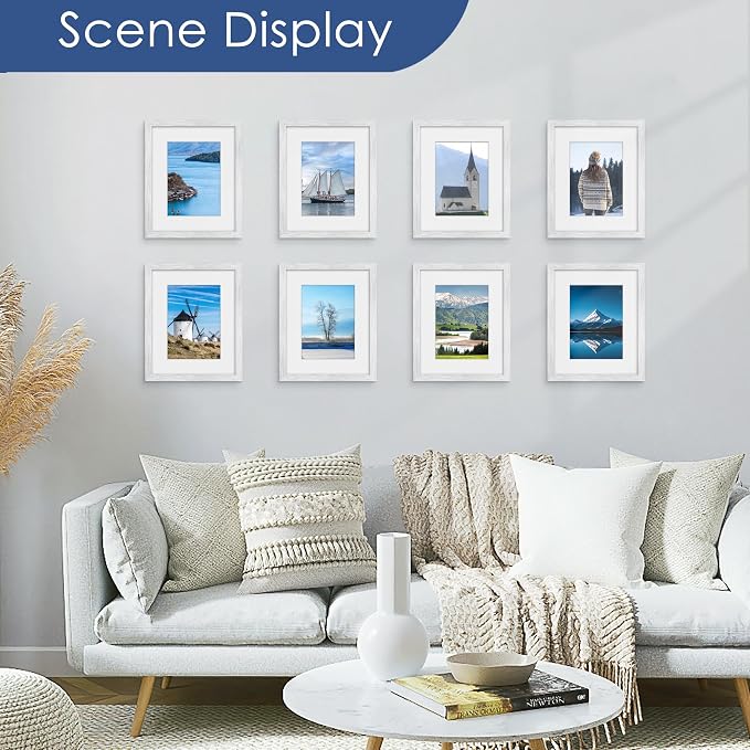 8x10 Picture Frame Set of 6, Wall or Tabletop Display, Silver | Display Pictures 5x7 with Mat or 8x10 Without Mat, Horizontal or Vertical, Gallery Wall Frame Set, Wedding Birthday Gifts