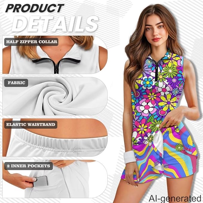 Golf Dress Tennis Dresses for Women with Built in Shorts and Pockets Sleeveless Athletic Dress Workout Dress