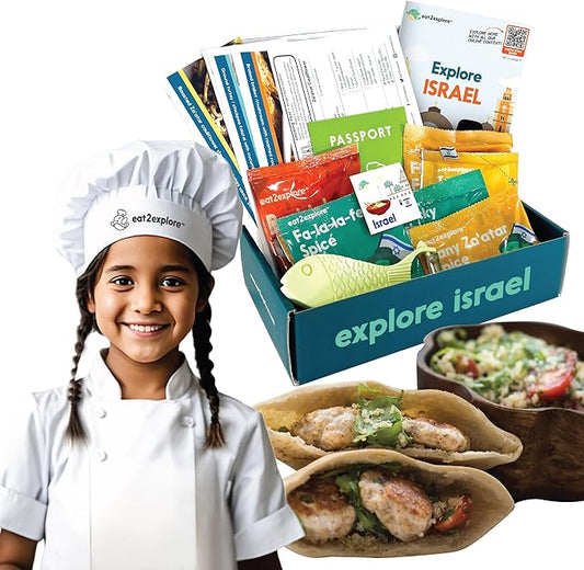 Kids Interactive & Educational Real Cooking Set for Families | Includes 3 Local Recipe Cards with Key Ingredients, Cooking Tools, Fun Kids Explorer Guide | Explore Israel Kit