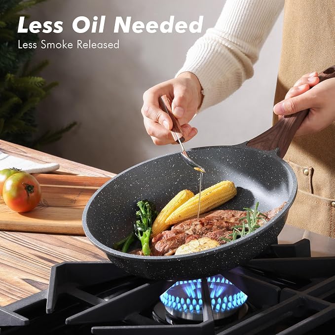 SENSARTE Nonstick Frying Pans, Grey(9.5+11 Inch) | Swiss Granite Coating, Free of PFOA&PFOS, Compatible with All Stoves Including Induction Cooktops, Easy to Clean