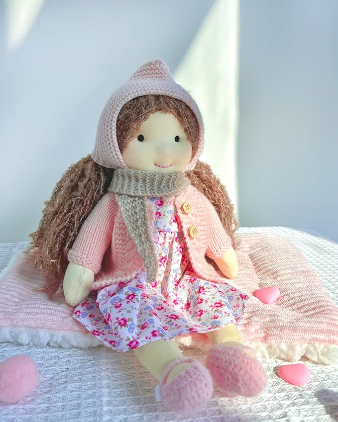 Waldorf Doll - Handmade Personalized Plush Collectors Doll for Kids Birthday Present with Beautiful Box - Luna 12"
