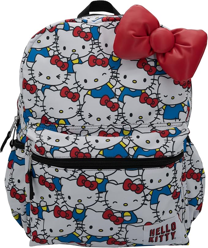 AI ACCESSORY INNOVATIONS Hello Kitty Kawaii Backpack, 16” Allover Print with 3D Iconic Hello Kitty Bow