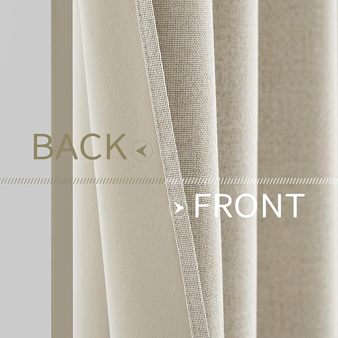 MIULEE 100% Blackout Linen Textured Curtains for Bedroom Solid Thermal Insulated Cream Grommet Room Darkening Curtains & Drapes Luxury Decor for Living Room 52 x 120 Inch (2 Panels)
