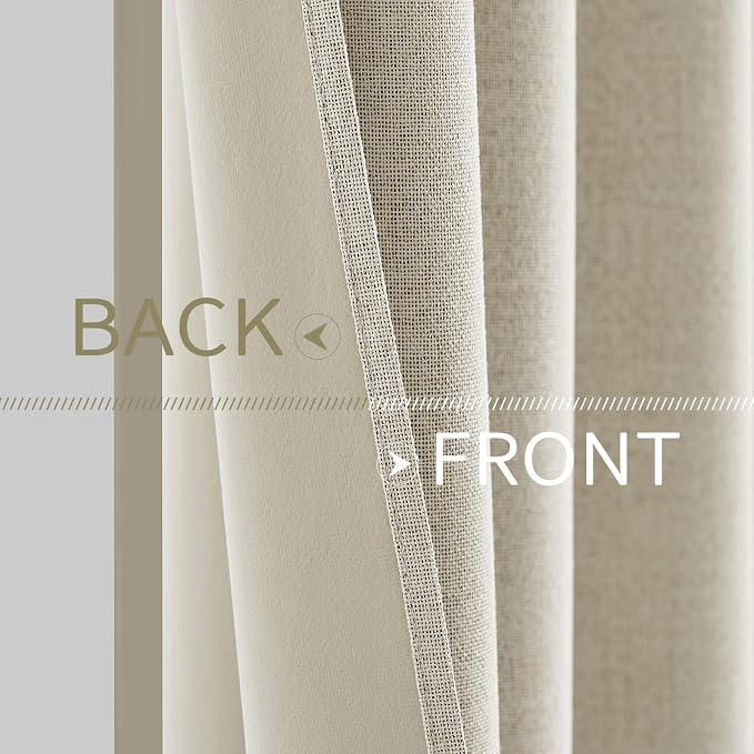 MIULEE 100% Blackout Linen Textured Curtains for Bedroom Solid Thermal Insulated Cream Grommet Room Darkening Curtains & Drapes Luxury Decor for Living Room 42 x 90 Inch (2 Panels)