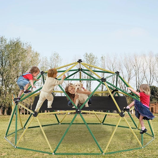 Climbing Dome,10FT Dome Climber with Hammock, Outdoor Jungle Gym for Kids, Supports Jungle Gym up to 1,000 lbs, Rust Resistant, Easy to Assemble, Gift for Kids, Yellow+Blue