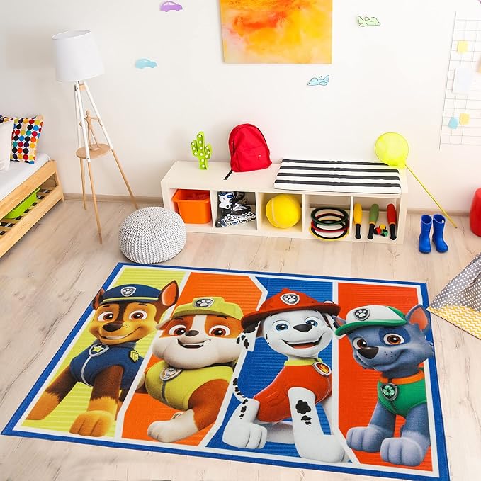Gertmenian Nickelodeon Paw Patrol Licensed Indoor Kids Area Rug - 4x6 Large, Nonslip, Ideal for ‎Living Room, Bedroom, Game Room, Classroom, or Playroom - Chase Marshall Rubble Ryder, 19432