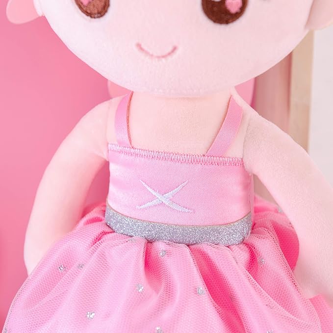 Gloveleya Personalized Baby Girl Doll with Gift Box – Custom Name Soft Plush Ballet Princess Toy, Light Pink Ballerina Doll, Perfect Birthday, Christmas for Kids 13 Inches