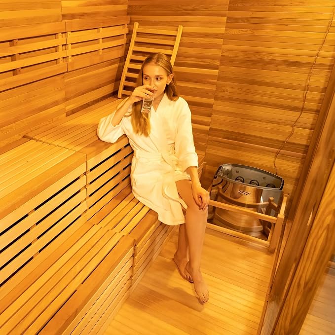 Smartmak Customized Outdoor Steam Sauna, 4-8 Person Canadian Hemlock/Red Cedar Wood Sauna Room, Traditional Saunas with 220V ETL-Certified Heater, Backrest Headrest, Rocks, Light Included, 195℉