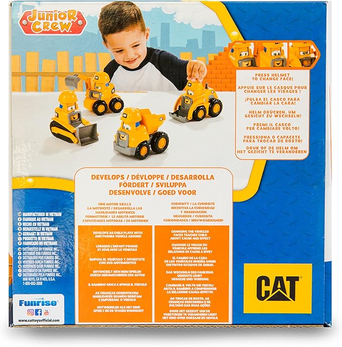 CAT Construction Toys, Junior Crew Construction Pals Front Loader Educational Preschool Vehicle with Kid Vroom Sounds and Animated face. for Ages 2+