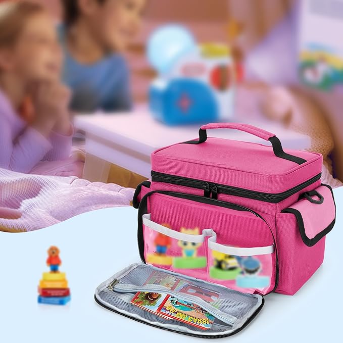 LoDrid Carrying Bag Compatible with Little Tikes Story Dream Machine Starter Set, Portable Storage Case for Books and Accessories with Handle and Shoulder Strap, Rose Red, Bag Only (Patent Design)