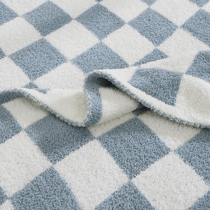 Soft Checkered Throw Blanket for Couch-Cozy Warm Knitted Blankets | Lightweight Warm Fluffy Decor for Women, Mom, Her & Girls, Sofa, Chair, Bed, 50x60in,Grey Blue