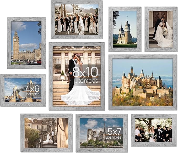 upsimples 10 Pack Picture Frames Collage Wall Decor for Mounting or Tabletop Display, Photo Gallery Frame Set for Family, Multi Sizes Including 8x10, 5x7, 4x6, Gray | Multi Picture Frames Collage Wall Decor, Gallery Wall Frame Set, Gift For Christmas, ...