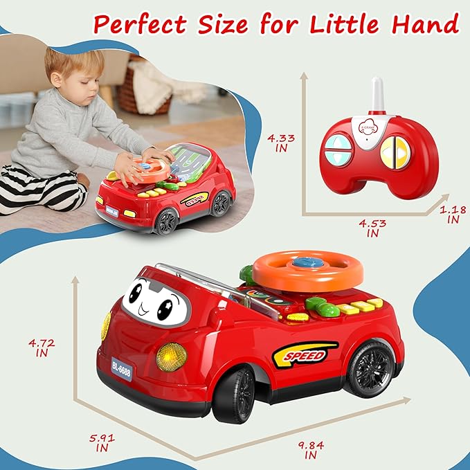 2-in-1 RC Car & Steering Wheel Toy, Musical Toddler Car, Interactive Simulation Driving Toys for 18+ Months Baby Learning, Gift for 1 2 3 4 5+ Years Old Boys Girls