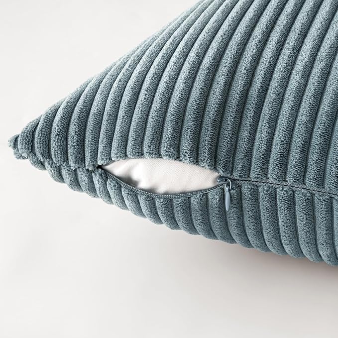 MIULEE Soft Corduroy Decorative Throw Pillow Covers Blue Navy Series 16x16 | Set of 4, Modern Nordic Coastal Decor, Classic Blue Palette, Boho Farmhouse Cushion Covers for Couch Bed Sofa Living Room
