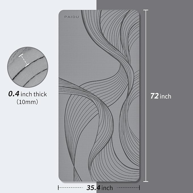 PAIDU Large Yoga Mat-72’x36’x0.4’ Extra Width ＆ Thick,Comfortable,Non-Slip Exercise Mat-Works Great on All Floor for Stretching,Yoga Studio,Gym or Home Workouts