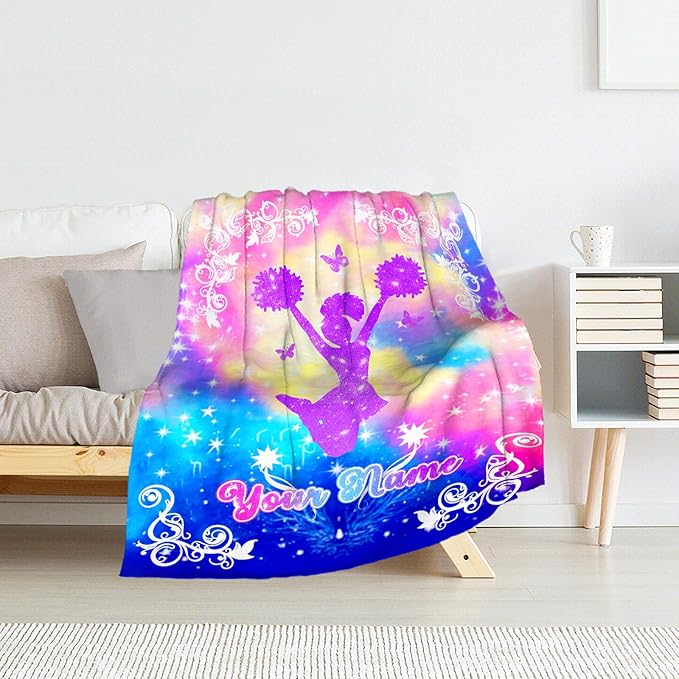 Personalized Cheer Stuff Blanket - 30 x 40 Inches Lap Size Soft Plush Cheer Gifts for Girls - Cheerleader Throw Blankets for Couch for Kids