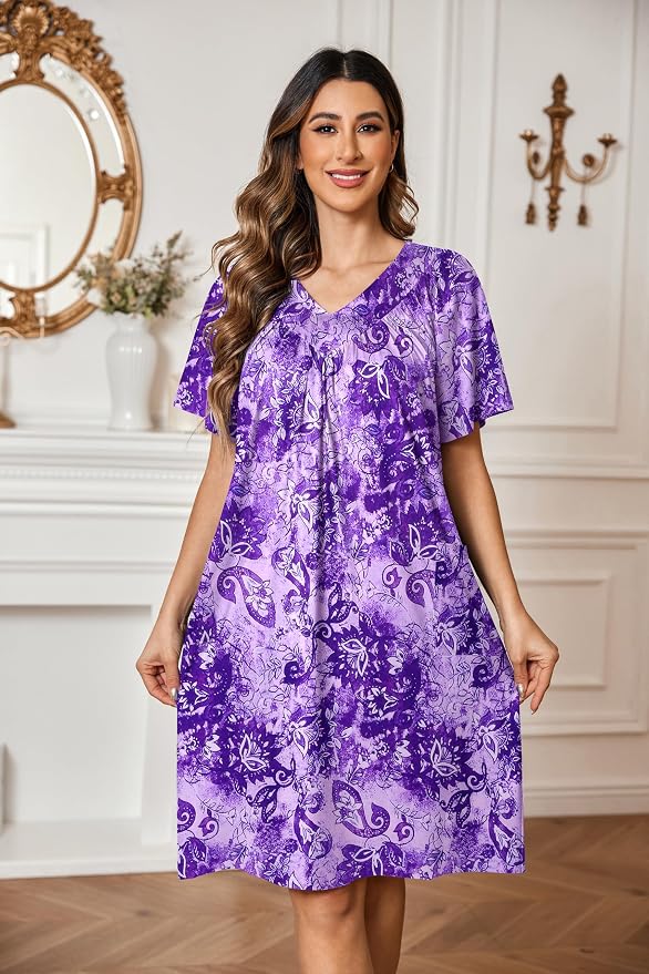Ekouaer Womens House Dress Floral Print Moo Moos Nightgowns Moomoo Dresses Mumus with Pockets