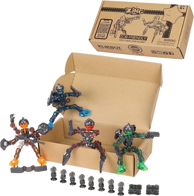 Zing Klikbot, Complete Set of 4 Poseable Action Figures with Weapons, Translucent, Create Stop Motion Animation, for Ages 6 and Up (Series 3 Guardians)