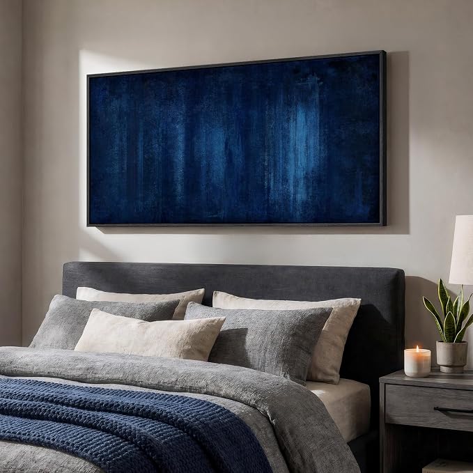 Large Framed Navy Blue Abstract Wall Art, Modern Vertical Canvas Prints Paintings Artwork for Walls, Minimalist Contemporary Dark Blue Pictures Wall Decor for Hallway Living Room Bedroom, 30x60 In