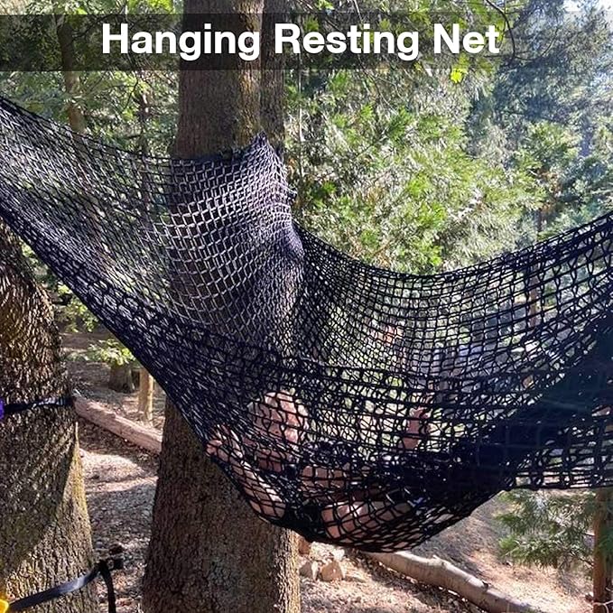 Jalunth Kids Playground Play Safety Net - Climbing Cargo Net Treehouse Accessories Outdoor Equipment Set Double Layers Heavy Duty Backyard Net Bridge for Tree House Tree Fort Back Yard (14.5' x 9.8')