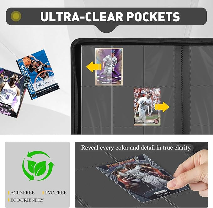 Trading Card Binder 9 Pocket, 360 Pockets Double-Sided Card Album, Premium PU Leather Zipper Card Holder for MTG, TCG, Sports & Game Cards, Must-Have for Collectors（Black）