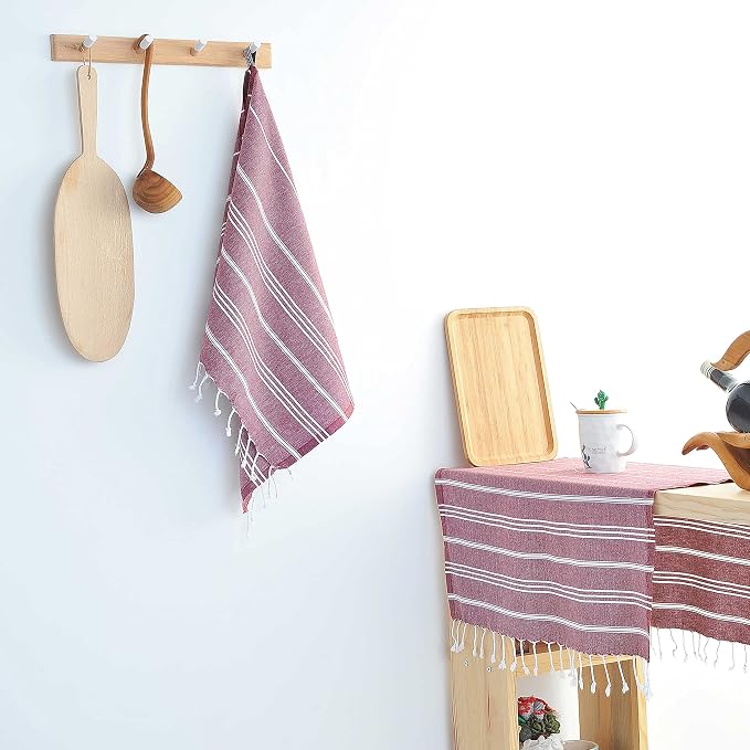 Cacala 100% Turkish Cotton Kitchen Tea Towels, Highly Absorbent Luxury Soft Quick Drying Dish Towel with Hanging Loop for Gym, Yoga, Bath, Sports, Cleaning and Kitchen (23 x 36), Burgandy