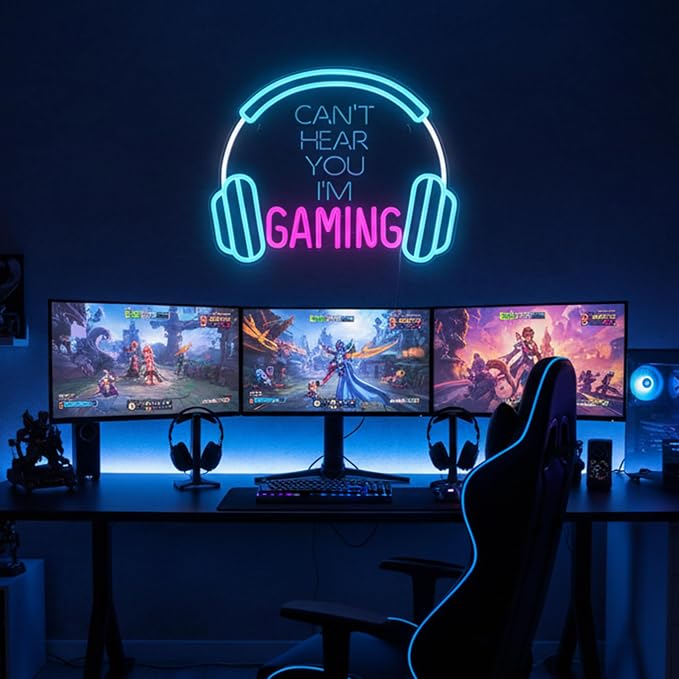 Kavaas Gamer Neon Sign, Neon Headphone Signs for Gaming Room Decor - Can't Hear You I'm Gaming Headset LED Light Sign for Teen Boys Room Decor - Best Gamer Gifts for Teenage Boys, Kids