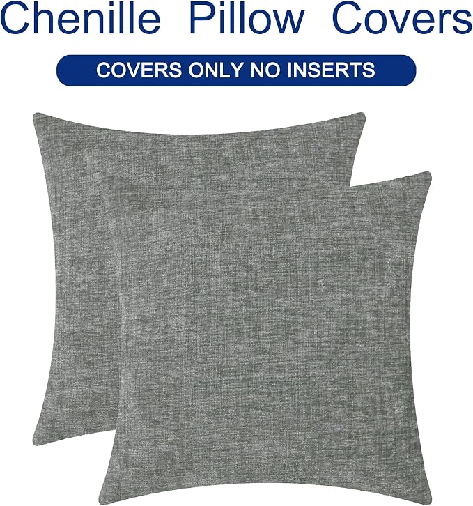 CaliTime Decorative Couch Throw Pillow Covers 24 X 24 Inches Medium Grey | Pack of 2, Cozy Chenille Cushion Cases for Sofa Bed Living Room Farmhouse Home