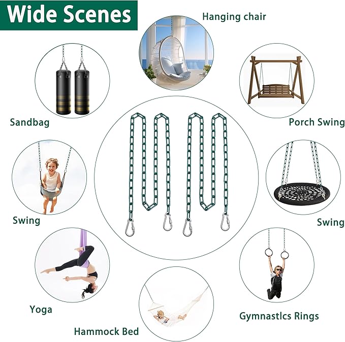 2 Swing Chains Heavy Duty (83") Fully Plastic Coated with 4 Free Quick Links Anti-Rust Iron Link Chains for Playground Kids Tree Swing Seat Accessories and Replacement