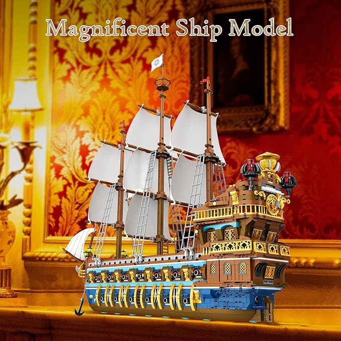 JMBricklayer Pirate Ship Building Sets for Adults, Gorgeous Royal Fleet Ship with Tiered Design, Attractive Pirate Toys Building Blocks Pirate Ship Display, Gifts for Teens Adults(3162 Pieces)