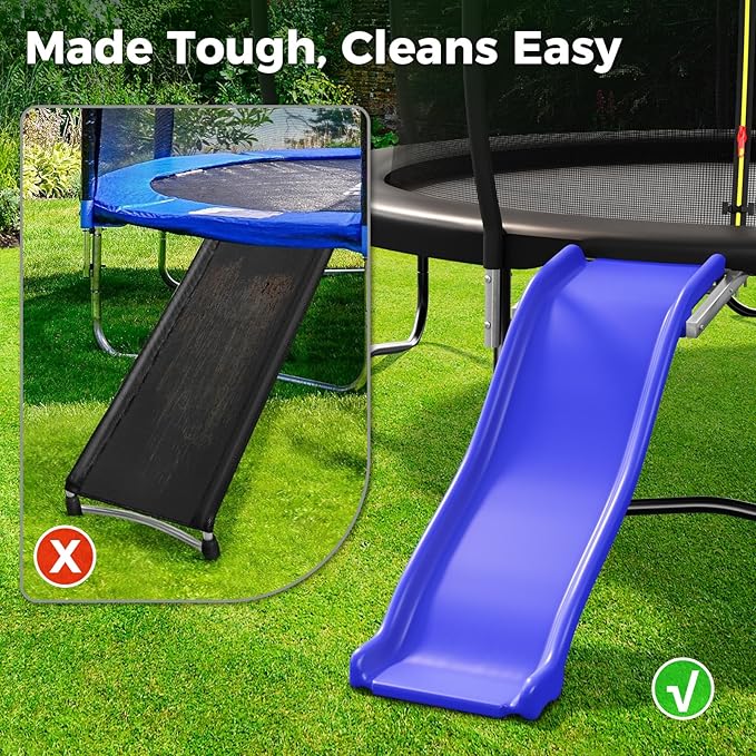 Lyromix Plastic Trampoline Slide for 8-16FT, Heavy Duty Outdoor Slide for Trampoline, Safe Trampoline Ladder for Kids 6+, 220 LBs Capacity, Blue