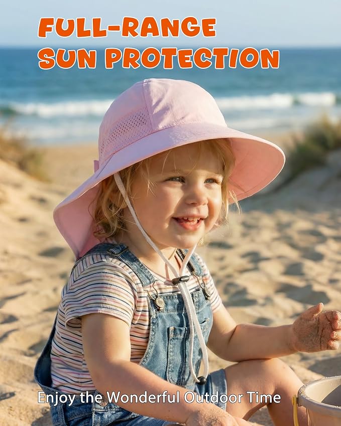 Toddler Baby Sun Hat Kids Summer Beach Essentials Adjustable Beach Hats with Bucket Wide Brim for Boys Girls Age 0-14 Years