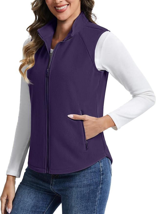 TACVASEN Women Polar Fleece Zip Up Vest with Pockets Lightweight Outerwear | Warm Thermal Sleeveless Jacket Suitable for Hiking Camping Travelling in Cool Autumn and Winter Weather