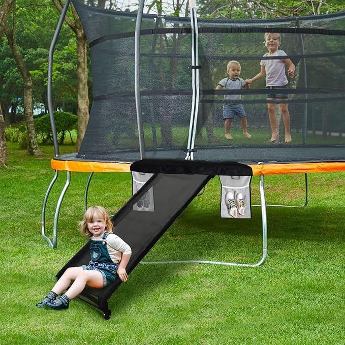 Eurmax USA Trampoline Safe Slide and Ladder for Kids, Universal Hook Design, UV-Resistant Steel and Fabric, Includes Shoe Storage Pocket, Universal Trampoline Accessories