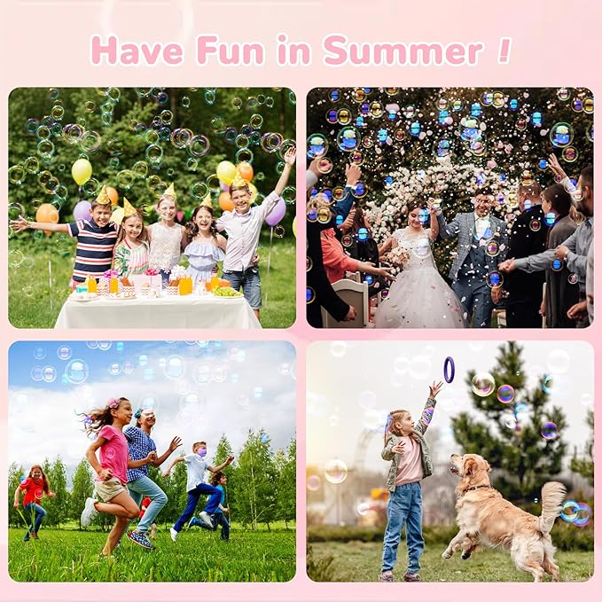 Bubble Wand Blower for Kids Handheld Lotus Bubble Wand Automatic Bubble Machine with Battery/Light/10000+Bubbles/Bubble Solution Bubble Toy for Girl Boys Party Weddings Outdoor Indoor (Red-3099)