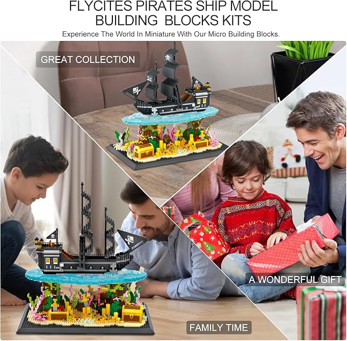 Pirates Ship Model Building Blocks Kits,Classic Mini Micro Blocks Building Set,4059PCS+,MOC Black Pearl Sailboat with Treasure，Collectible Display Model, Great Gift for Adults/Teens