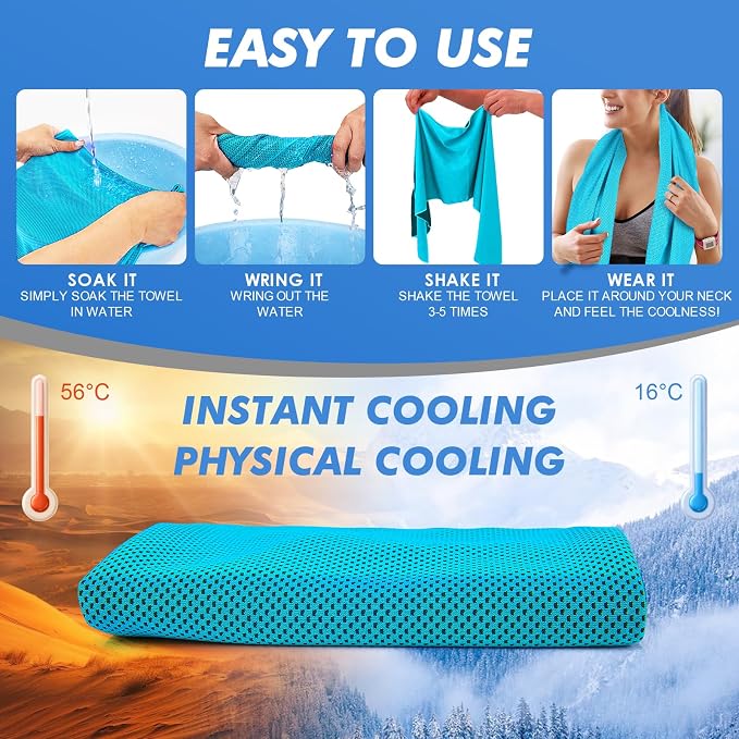 CSITE 6 Pack Cooling Towels (47"x12") for Neck and Face, Ice Towel for Hot Weather, Soft Breathable Chilly Gym Towels, Microfiber Towel for Work Out, Yoga, Running, Camping & More Activities