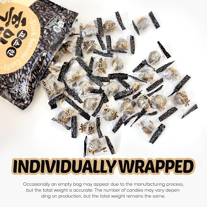 COELO Black Sesame Candy 8.81oz (250g) | Nutty & Toasty Naturally Flavored Korean Hard Candy Crunch Treats | Old School Snack Office Trip Camping Party K-Food Individually Wrapped Wrapper 흑임자 캔디