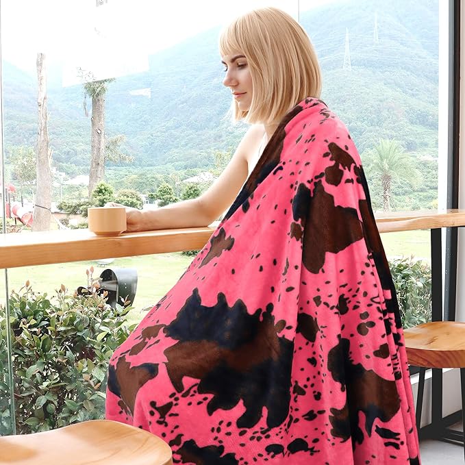 Cow Print Blanket Twin Size Hot Pink Throw Soft Fleece Flannel Lightweight Cow Throw Blankets Sofa Couch Bed Travel