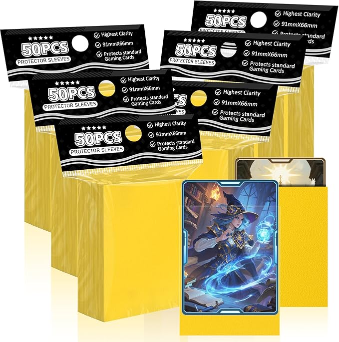 Trading Card Sleeves Perfect Fit TCG Matte Sleeves, Soft Sports Card Protector for Photocard Easy to Shuffle and Stack While Playing Card Game, Standard TCG Card Sleeves (Yellow, 300)