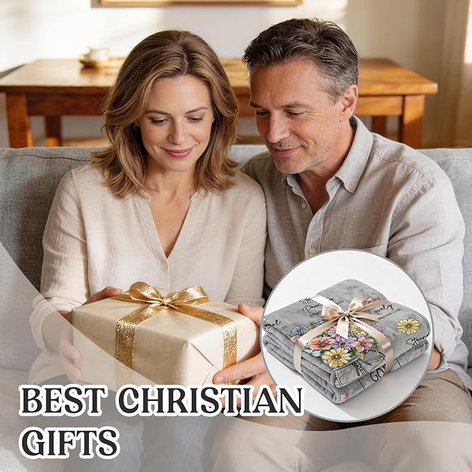 Christian Religious Gifts for Women, Grey Christian Blanket 80''x 60'' | Birthday Gifts for Women, Baptism Religious Christmas Day Spiritual Gifts for Grandma Nana Mom Sister, Throw Blankets